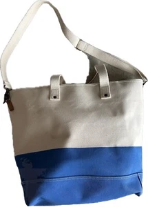 LL Bean Boat & Tote Blue Large Duck Waxed Bag With Leather Adjustable Straps - Bild 1 von 12