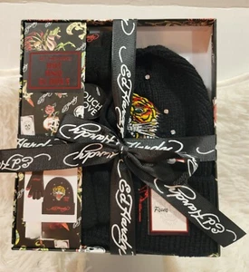 Ed Hardy Beanie Hat & Gloves Holiday Gift Set Tiger & Rhinestones Design New - Picture 1 of 5