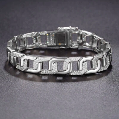 Pulsera de cadena de hip hop cubano de Miami de plata esterlina 925 sólida real para hombre Foto 1 de 4