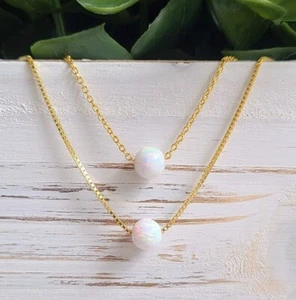 White Opal Necklace for Women Girl, 925 Sterling Silver, Blue or White Opal Bead - Picture 1 of 11