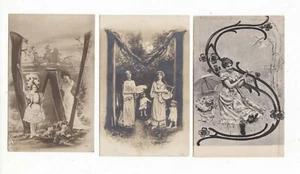 3 x LARGE LETTER vintage postcards   M , S , W  - c.1900s - Bild 1 von 2