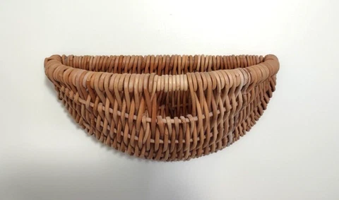 Vintage ~ Sturdy ~ Woven Wicker Hanging Wall Planter Pocket Basket ~ Half Moon Cover