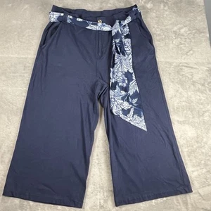 DG2 Diane Gilman Cabana Knit Twill Wide-Leg Crop Navy Pant Womens 20W Blue Scarf - Picture 1 of 12