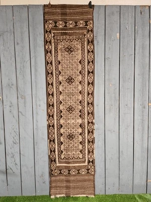 Tapete de corredor tradicional indiano possível tribal lã kilim duas texturas 24 x 96 - Imagem 1 de 4