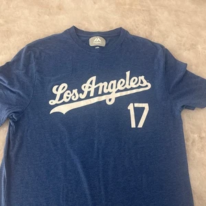 Los Angeles Dodgers Shirt Mens Medium MLB Baseball Shohei Ohtani 17 Majestic Tee - Picture 1 of 8