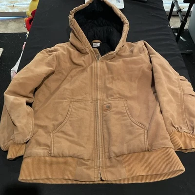 Chaqueta Carhartt Jóvenes Niños Lg 14/16 Marrón Tostado Con Capucha Forrada Lona Activa Y2K Foto 1 de 4