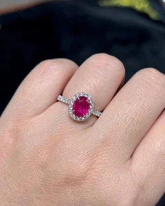 2.60 Ct Oval Natural Ruby Diamond Ring 14K Solid White Gold All Size - Picture 1 of 6