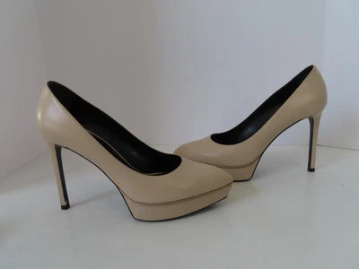 Zapatos de salón/zapatos con plataforma Janis de cuero beige Saint Laurent talla 38/US 8 Foto 1 de 4