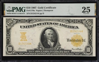 Fr. 1170a. 1907 $10 Gold Certificate. PMG Very Fine 25. - Image 1 of 2