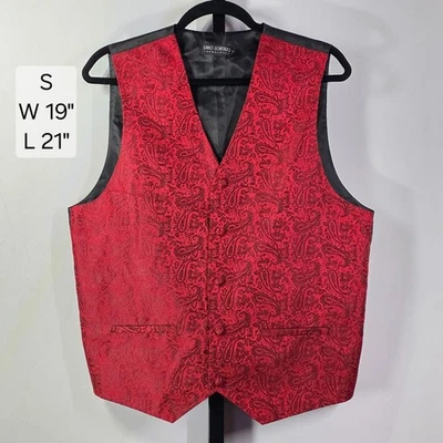 Umo Lorenzo Formalwear Vest S Red Paisley Button Front Tuxedo Waistcoat - Image 1 of 4