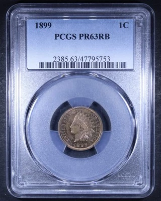 Centavo cabeza india 1899 - 1c graduación profesional PR63 RB - rojo marrón Foto 1 de 4