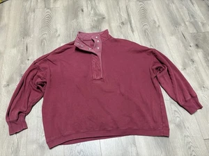 Aerie Oversized Collared Getaway Quarter Snap Sweatshirt in Cherry Tart XXL - Picture 1 of 5