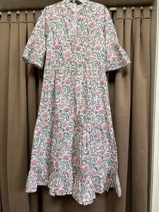 NWOT PINK CITY PRINTS Amelia in Sweet Pea Floral Cotton Midi Dress M - Picture 1 of 9