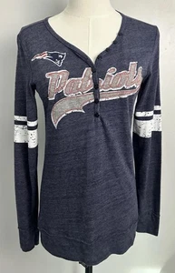 NFL New England Patriots Women’s Long Sleeve Henley Shirt Sz S Football - Picture 1 of 14