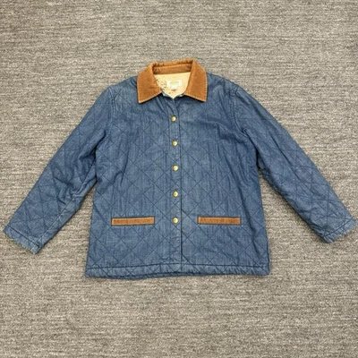 Talbots Barn Chore Jacket Small Petite Quilted Lined Denim Corduroy Vintage 90s - Image 1 of 4
