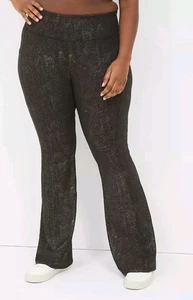 LIVI Lane Bryant Black Gold High-Rise Wicking Flare Pants Foil Shimmer Sz 26/28 - Picture 1 of 14