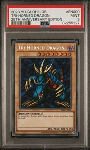 Tarjeta inglesa PSA 9 Tri-Horned Dragon edición 25 aniversario LOB-EN066 Yugioh - Imagen 1 de 2
