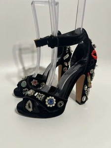 Vtg Alexander McQueen Black Velvet Crystal Platform Heels - Picture 1 of 20
