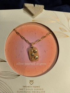 Beloved + Inspired 14 K Gold Dipped Sunstone Necklace Glass Stone Flowers - Picture 1 of 5