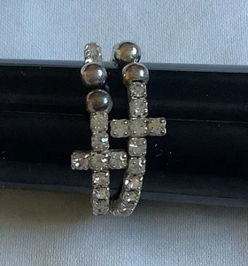 Vintage Double Cross Rhinestone Ring Size 8 (adjustable) - Picture 1 of 6
