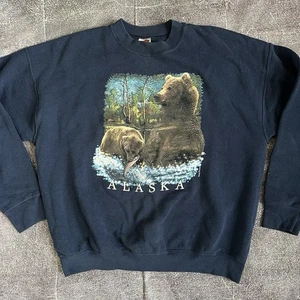 Herren Vintage 90er Alaska Grizzlybären Natur marineblau Rundhalsausschnitt Sweatshirt Gr. L - Bild 1 von 3