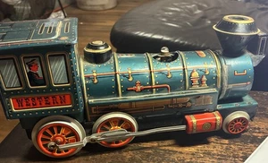 Vintage batteriebetriebene Mystery Action Western Spezial Blech Zug Lok Spielzeug - Bild 1 von 9