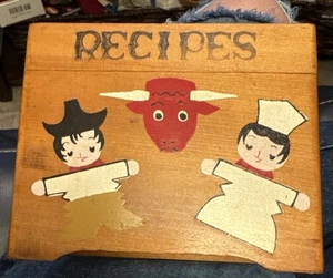MCM Vintage Rezeptbox aus Holz Japan Kuh Stier Köche Aufbewahrungsbox - Bild 1 von 6