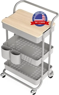 Carrito rodante de 3 niveles con mesa y carro de almacenamiento rodante NUEVO. Foto 1 de 4