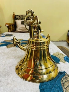 Campanello nave in ottone massiccio 10" campanello porta nautica da appendere con staffa a parete - Foto 1 di 4