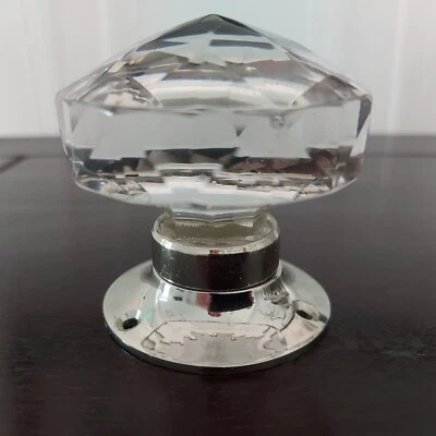 1 USED LAURA ASHLEY FACETED CLEAR GLASS CHROME DOOR KNOB HEAVY 339g PRICE EACH  - Image 1 of 4