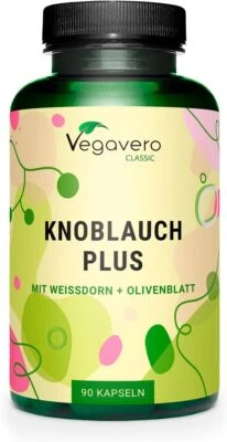 Vegavero Knoblauch Plus | 90 Kapseln | mit Weißdorn & Olivenblatt Extrakt - Bild 1 von 2