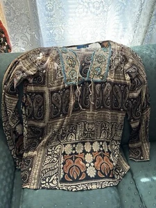 Vintage Y2K Positano Italy Brown XL Sheer Aqua Beaded Tunic Long Sleeve Bohemian - Picture 1 of 6