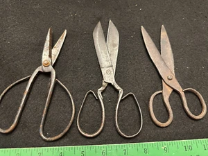 Three Pair of Antique 1800s Hand-Forged Scissors Shears - Picture 1 of 9