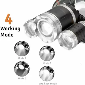 Lampada da testa 3 LED ricaricabile USB torcia frontale impermeabile 3x cree T6 - Foto 1 di 7