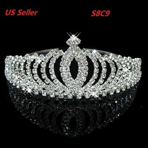 Cerchietto velo argento principessa sposa cristallo matrimonio capelli diadema corona ballo S8C9 - Foto 1 di 4