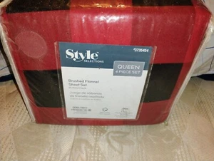 Set lenzuola queen Style Selection 4 pezzi bufalo a quadri rosso tutto cotone flanella 18" nuove con etichette - Foto 1 di 2