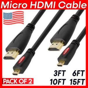 2PCS Micro HDMI Cable Micro HDMI to HDMI Cord Adapter Camera 4K TV Raspberry Pi - Picture 1 of 10