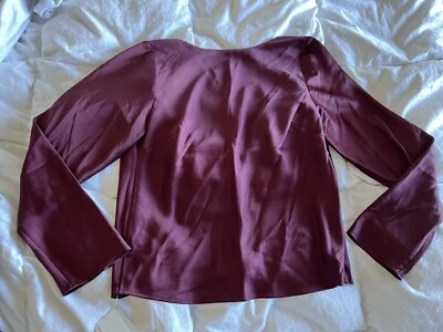 Abercrombie & Fitch Mujer Manga Larga Capucha Espalda Satén Top Blusa Camisa Vino XS Foto 1 de 4