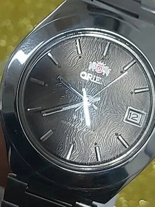 Orient Watch Mens Day/D All Steel Automatic 38mm rare Unique Dry Leaf Dial Japan - Picture 1 of 12