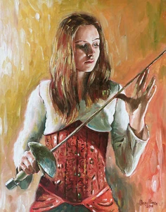 Sexy Teen Girl weibliches Schwert Degen Korsett Fantasy Märchen Duell Kunst Malerei - Bild 1 von 1