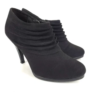 Black Ankle Boots Heels Marks And Spencer M&S Suede Leather Zip UK Size 6 - Picture 1 of 13
