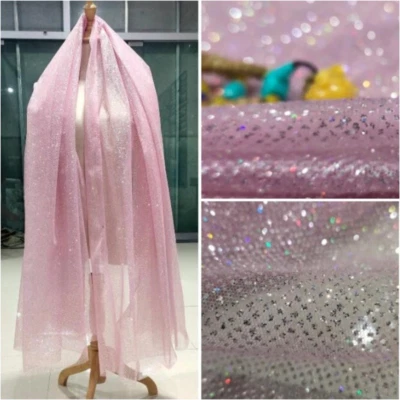Sequin Glitter Mesh Tulle Fabric Backdrop Cloth Wedding Decor Crafts Costume Sew - Image 1 of 4