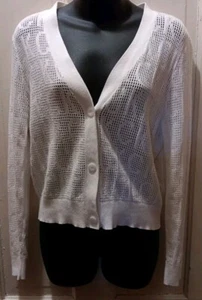 Calvin Klein CK All Over Logo Cardigan Sweater Womans Size XL Open Knit Designer - Picture 1 of 16