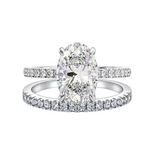 3.75CT Classic Oval Simulated Diamond Engagement Ring Set, Anniversary Gift - Picture 1 of 6