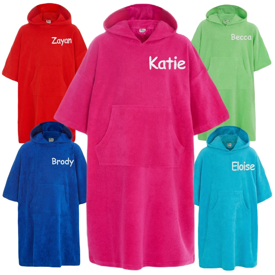 Personalised Kids Hooded Poncho Towelling Changing Robe 100% Cotton Bath Towel - Image 1 of 2