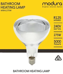 8 x Bathroom Instant Heat Lamp Globe 240V E27 275W Clear R125 Infrared Reflector - Picture 1 of 1
