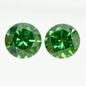 Round Diamond Pair Fancy Green Color Loose Real Natural Enhanced VVS2 0.52 TCW - Picture 1 of 5