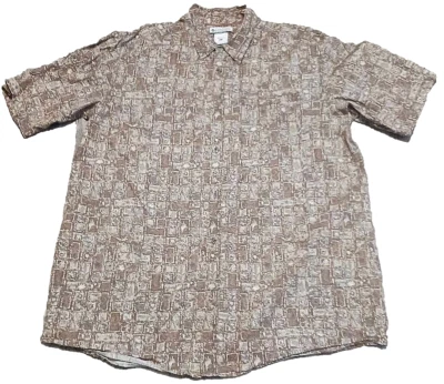 Columbia Hawaiian Shirt Mens XLT Brown Floral Print Short Sleeve Button Up - Image 1 of 4