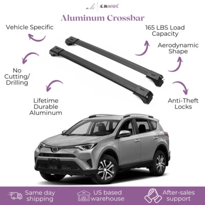 2 Piece Lockable Roof Rack Cross Bars For Toyota RAV4 2013-2018 | Black - Image 1 of 4