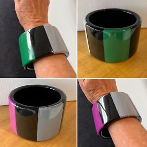 Designer Black/Pink/Green/Grey Resin Bangle, Cuff Ht:5cm, Diam:6.6cm, Dpth:0.8cm